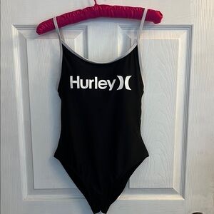 HURLEY black one piece swimsuit strap back detail size medium